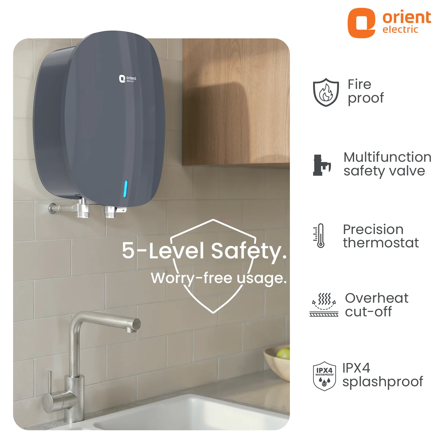 Instaflo Neo 3L Instant Water Heater (Geyser) | Shockproof | 6 years tank warranty | Gloss Finish Midnight Grey - Image 3